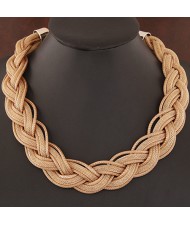 Fried Dough Twist Shape Weaving Pattern Statement Fashion Necklace - Brown
