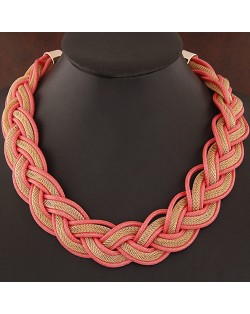 Fried Dough Twist Shape Weaving Pattern Statement Fashion Necklace - Red