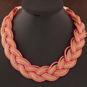 Fried Dough Twist Shape Weaving Pattern Statement Fashion Necklace - Red