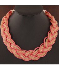 Fried Dough Twist Shape Weaving Pattern Statement Fashion Necklace - Red