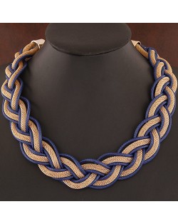 Fried Dough Twist Shape Weaving Pattern Statement Fashion Necklace - Royal Blue