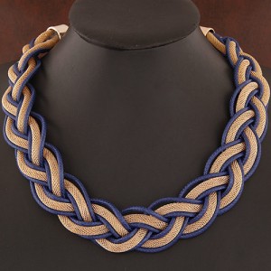 Fried Dough Twist Shape Weaving Pattern Statement Fashion Necklace - Royal Blue