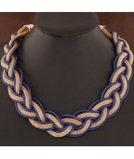 Fried Dough Twist Shape Weaving Pattern Statement Fashion Necklace - Royal Blue