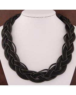 Fried Dough Twist Shape Weaving Pattern Statement Fashion Necklace - Black