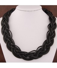 Fried Dough Twist Shape Weaving Pattern Statement Fashion Necklace - Black