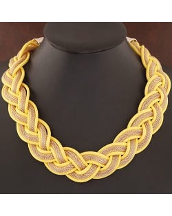 Fried Dough Twist Shape Weaving Pattern Statement Fashion Necklace - Yellow