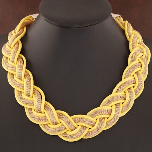 Fried Dough Twist Shape Weaving Pattern Statement Fashion Necklace - Yellow
