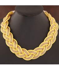 Fried Dough Twist Shape Weaving Pattern Statement Fashion Necklace - Yellow