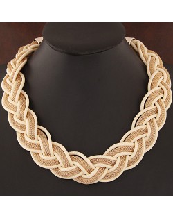 Fried Dough Twist Shape Weaving Pattern Statement Fashion Necklace - Beige