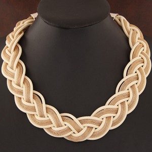 Fried Dough Twist Shape Weaving Pattern Statement Fashion Necklace - Beige