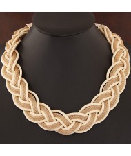 Fried Dough Twist Shape Weaving Pattern Statement Fashion Necklace - Beige