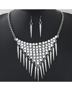 Rhinestone Combined Triangle and Rivets Pendant Fashion Necklace and Earrings Set - Silver