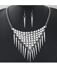 Rhinestone Combined Triangle and Rivets Pendant Fashion Necklace and Earrings Set - Silver