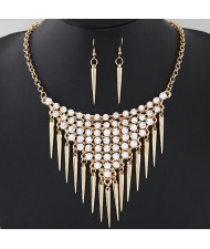Rhinestone Combined Triangle and Rivets Pendant Fashion Necklace and Earrings Set - Golden