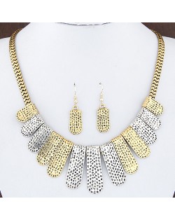 Western Vintage Style Dual Color Bars Fashion Snake Chain Alloy Necklace and Earrings Set - Copper
