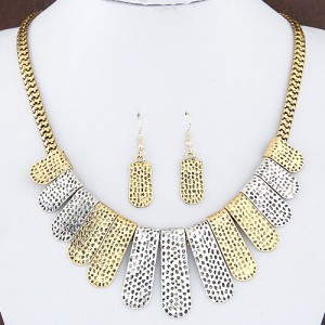 Western Vintage Style Dual Color Bars Fashion Snake Chain Alloy Necklace and Earrings Set - Copper