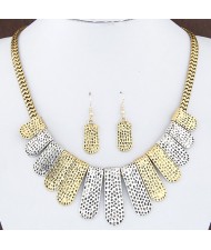 Western Vintage Style Dual Color Bars Fashion Snake Chain Alloy Necklace and Earrings Set - Copper