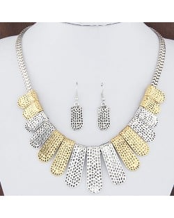Western Vintage Style Dual Color Bars Fashion Snake Chain Alloy Necklace and Earrings Set - Silver
