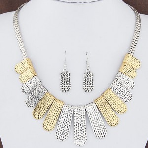 Western Vintage Style Dual Color Bars Fashion Snake Chain Alloy Necklace and Earrings Set - Silver