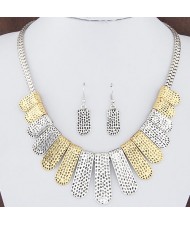 Western Vintage Style Dual Color Bars Fashion Snake Chain Alloy Necklace and Earrings Set - Silver