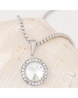 Graceful Czech Rhinestone and Glass Gem Embedded Round Pendant Alloy Fashion Necklace - White