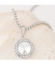 Graceful Czech Rhinestone and Glass Gem Embedded Round Pendant Alloy Fashion Necklace - White
