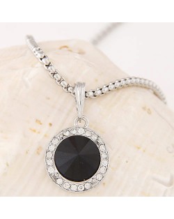 Graceful Czech Rhinestone and Glass Gem Embedded Round Pendant Alloy Fashion Necklace - Black