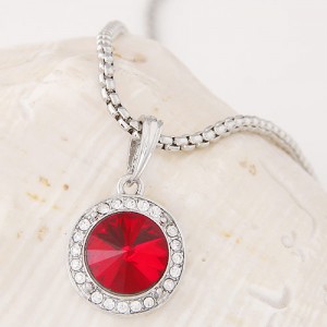 Graceful Czech Rhinestone and Glass Gem Embedded Round Pendant Alloy Fashion Necklace - Red
