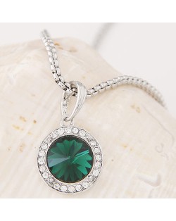 Graceful Czech Rhinestone and Glass Gem Embedded Round Pendant Alloy Fashion Necklace - Green