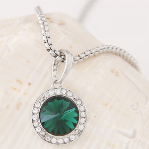 Graceful Czech Rhinestone and Glass Gem Embedded Round Pendant Alloy Fashion Necklace - Green