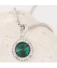 Graceful Czech Rhinestone and Glass Gem Embedded Round Pendant Alloy Fashion Necklace - Green