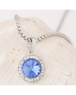 Graceful Czech Rhinestone and Glass Gem Embedded Round Pendant Alloy Fashion Necklace - Blue