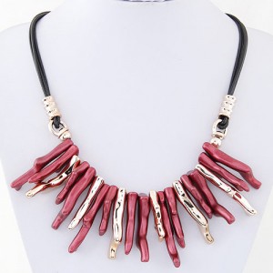 Resin Artistic Design Pendants Fashion Costume Rope Necklace - Red