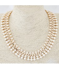 Resin Gems Four Layers Golden Chain Statement Fashion Necklace - White