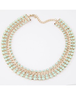 Resin Gems Four Layers Golden Chain Statement Fashion Necklace - Green