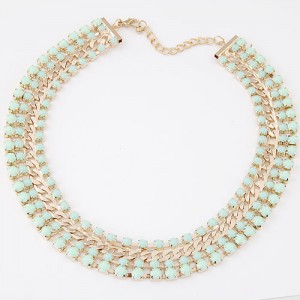 Resin Gems Four Layers Golden Chain Statement Fashion Necklace - Green