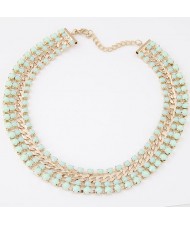 Resin Gems Four Layers Golden Chain Statement Fashion Necklace - Green