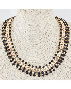 Resin Gems Four Layers Golden Chain Statement Fashion Necklace - Black