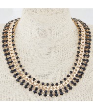 Resin Gems Four Layers Golden Chain Statement Fashion Necklace - Black