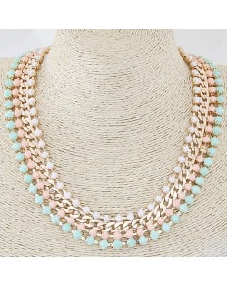 Resin Gems Four Layers Golden Chain Statement Fashion Necklace - Colorful