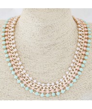 Resin Gems Four Layers Golden Chain Statement Fashion Necklace - Colorful