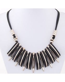 Artistic Bars and Hollow Leaves Pendant Statement Fashion Necklace - Black