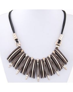 Artistic Bars and Hollow Leaves Pendant Statement Fashion Necklace - Coffee