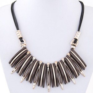 Artistic Bars and Hollow Leaves Pendant Statement Fashion Necklace - Coffee