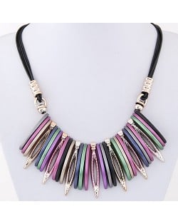 Artistic Bars and Hollow Leaves Pendant Statement Fashion Necklace - Multicolor