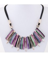 Artistic Bars and Hollow Leaves Pendant Statement Fashion Necklace - Multicolor
