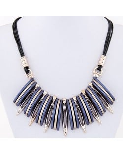 Artistic Bars and Hollow Leaves Pendant Statement Fashion Necklace - Blue