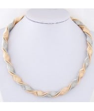 Dual Mixed Colors Weaving Pattern Alloy Fashion Short Necklace - Silver and Golden