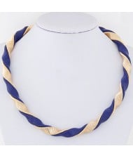 Dual Mixed Colors Weaving Pattern Alloy Fashion Short Necklace - Golden and Blue