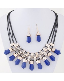 Resin Crystal Shape Pendants with Golden Alloy Decorations Fashion Necklace and Earrings Set - Blue